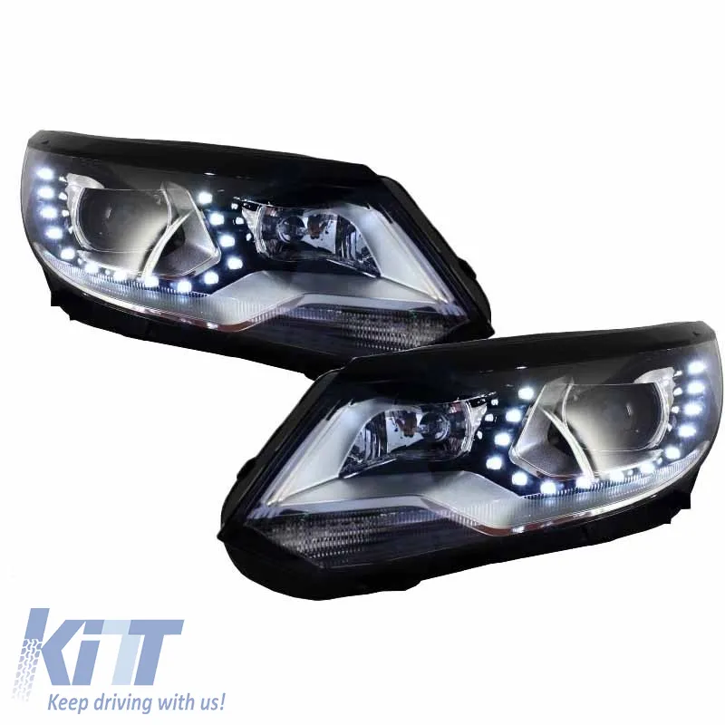 Headlights Set suitable for VW Tiguan mk1 11-15 DRL Black H7/H7 With Motor Carner