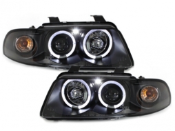 Headlights suitable for AUDI A4 B5 (1995-1998) Angel Eyes 2 Halo Rims Black - SWA02B