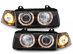 Headlights suitable for BMW 3 Series E36 Coupe / Cabrio (12.1990-08.1999) Angel Eyes Black-image-59321