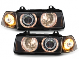 Headlights suitable for BMW 3 Series E36 Coupe / Cabrio (12.1990-08.1999) Angel Eyes Black-image-59324