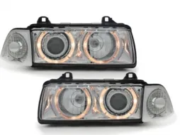 image-45-Headlights suitable for BMW 3 Series E36 Sedan (1990-1999) Angel Eyes 2 Halo Rims Chrome