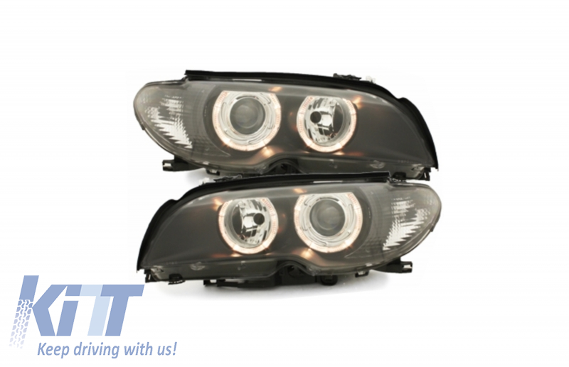 Headlights suitable for BMW 3 Series E46 Coupe (2003-2006) Angel Eyes 2 Halo Rims Black - SWB11DB