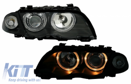 Headlights suitable for BMW 3 Series E46 Limousine Touring (05.1998-08.2001) Angel Eyes Black - SWB02ADB