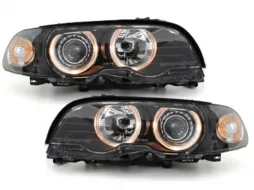 image-77-Headlights suitable for BMW 3 Series E46 Limousine Touring (05.1998-08.2001) Angel Eyes 2 Halo Rims Black