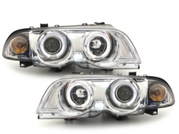 Headlights suitable for BMW 3 Series E46 (1998-2001) Angel Eyes 2 LED Halo Rims Chrome - SWB02A