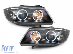 image-70-Headlights suitable for BMW 3 Series E90 E91 (03.2005-08.2008) Angel Eyes CCFL Black