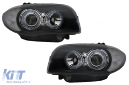 Headlights suitable for BMW Seria 1 E81 E82 E87 E88 (2004-2011) Angel Eyes 2 Halo Rims Black - SWB14DB