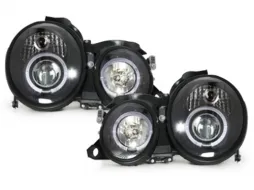 image-38-Headlights suitable for Mercedes CLK W208 (03.1997-04.2002) Angel Eyes 2 Halo Rims Black