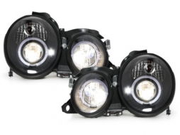 Headlights suitable for Mercedes CLK W208 (03.1997-04.2002) Angel Eyes 2 Halo Rims Black-image-59665