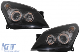 Headlights suitable for Opel Astra H (03.2004-2009) Angel Eyes 2 Halo Rims Black - SWO13B