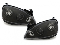 Headlights suitable for Opel Corsa C (2000-2006) Angel Eyes 2 Halo Rims Black-image-59843