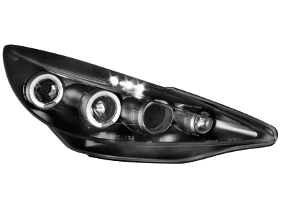 Headlights suitable for Peugeot 207 2007 2014 Angel Eyes 2 Halo Rims Black