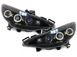Headlights suitable for Peugeot 207 (2007-2014) Angel Eyes 2 Halo Rims Black - SWP09B