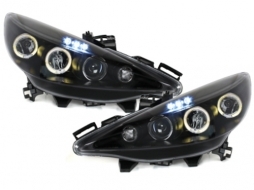 image-25-Headlights suitable for Peugeot 207 (2007-2014) Angel Eyes 2 Halo Rims Black