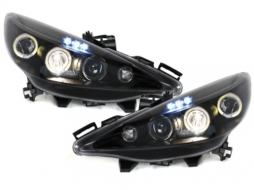 Headlights suitable for Peugeot 207 (2007-2014) Angel Eyes 2 Halo Rims Black-image-60004