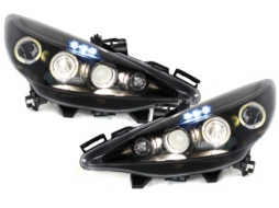 Headlights suitable for Peugeot 207 (2007-2014) Angel Eyes 2 Halo Rims Black-image-60007