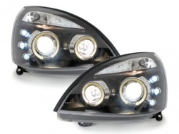 Headlights suitable for Renault Clio II (06.2001-09.2005) Angel Eyes 2 Halo Rims Black-image-60053