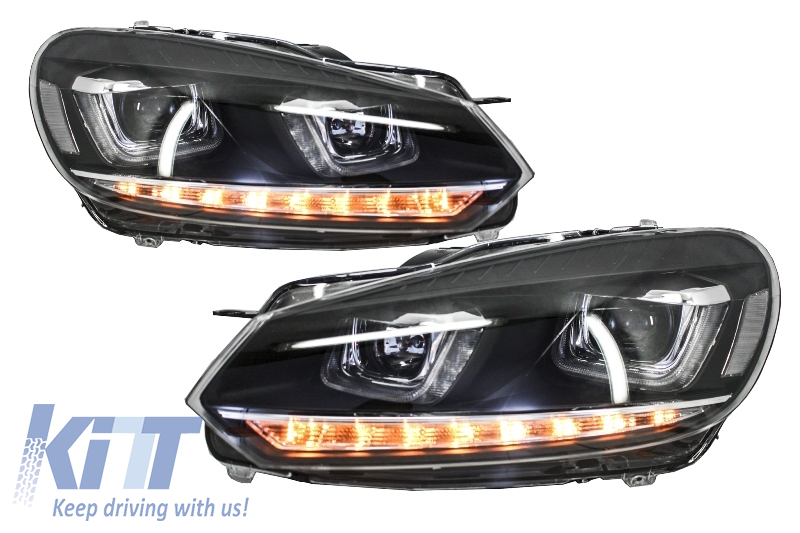 Headlights Suitable For Vw Golf 6 Vi 2008 2013 Golf 7 3d Led Drl U Design Led Flowing Turning Light Chrome Carpartstuning Com