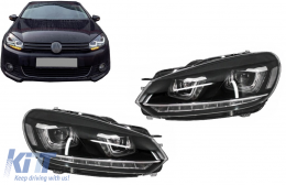 Headlights suitable for VW Golf 6 VI (2008-2013) Golf 7 3D LED DRL U-Design LED Flowing Turning Light Chrome - HLVWG6U