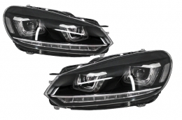 Headlights suitable for VW Golf 6 VI (2008-2013) Golf 7 3D LED DRL U-Design LED Flowing Turning Light Chrome RHD - HLVWG6URHD