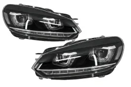 Headlights suitable for VW Golf 6 VI (2008-2013) Golf 7 3D LED DRL U-Design LED Flowing Turning Light Chrome RHD