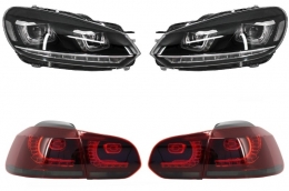 Headlights suitable for VW Golf 6 VI (2008-2013) Golf 7 3D LED DRL U-Design Flowing Turning Light with Taillights Full LED R20 - COHLVWG6UTLS