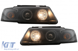 Headlights suitable for VW Passat B5 3B (11.1996-08.2000) Angel Eyes Black-image-6111983