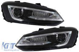 Headlights suitable for VW Polo MK5 6R 6C 61 (2011-2017) LED Light Bar Devil Eye Look RHD-image-6077523