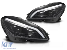 HEADLIGHTS TUBE LED GLOSSY BLACK SEQ DRL fits MERCEDES W204 11-14-image-6272180