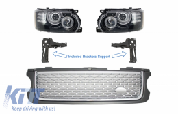 Headlights with Brackets Support and Central Grille suitable for Land Range Rover Vogue L322 (2002-2009) Facelift Design - COHLRRVL322OEFG