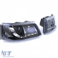 Headlights with LED daytime running light look Black for VW Transporter Bus T5 03-09-image-6257163