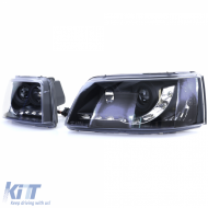 Headlights with LED daytime running light look Black for VW Transporter Bus T5 03-09-image-6257164