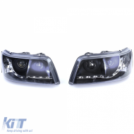Headlights with LED daytime running light look Black for VW Transporter Bus T5 03-09-image-6257165