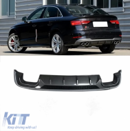 image-38-Heckdiffusor links+rechts mit doppelten Ausgängen in Dunkelgrau ABS, geeignet für A3 8V FL Sedan S3 / 2017-2019 (Standard Bmp)