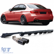 image-30-Heckdiffusor matt + doppelte Auspuffendrohre schwarz, geeignet für BMW F30 F31 316i 318i 320i