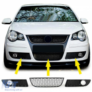 Honeycomb Grille Radiator Grille Insert + Fog Light Covers for VW Polo 9N3 - ODGV6013140