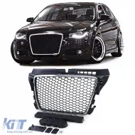 image-29-Honeycomb radiator grille without emblem black matte chrome for Audi A3 8P 08-13