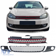 image-14-Honeycomb radiator grille without emblem + bumper grille GLOSSY for VW Golf 6 08-13