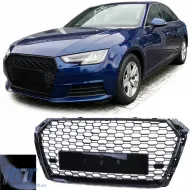image-47-Honeycomb Sport Grille without Emblem Gloss Black for Audi A4 B9 8W 15-19
