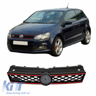 image-3-Hűtőrács alkalmas Polo 6R/6C 09-16 GTI Look méhsejt mintás piros csíkkal 1 db