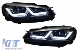 Hűtőrács és Osram Xenon fényszórók króm, LED futófényes irányjelzővel, VW Golf VI 2008+, R20 Dizájn-image-6031802