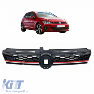 image-49-Hűtőrács VW Golf VII (7.5) 16-19 GTI Look méhsejt mintás, piros csíkkal és szenzortartóval 1 db