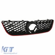 Hűtőrács VW Polo 9N3 05-09 GTI Look méhsejt mintás piros csíkkal 1 db-image-6295976