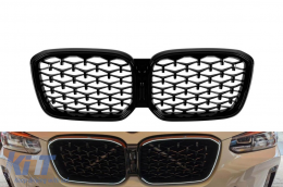 Iconic Glow diamond type illuminated kidneys suitable for BMW X3 G01, X4 G02 2022-2024, black lacquer - ABGB6020876