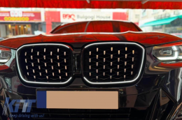 Iconic Glow diamond-type illuminated kidneys suitable for BMW X3 G01, X4 G02 2022-2024, chrome/black-image-6237161