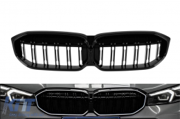Iconic Glow illuminated kidney grilles with double slats suitable for BMW 3 Series G20, G21 after 2023, black lacquer - ABBMGR6009343