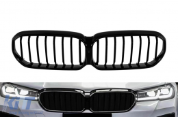 Iconic Glow illuminated kidney grilles with single slats suitable for BMW 5 Series G30, G31 2020-2023, black lacquer - ABBMGR6009347