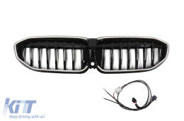 Illuminated kidney grilles Iconic Glow style with single slats suitable for BMW 3 Series G20, G21 2019-2022, gloss black - ABBMGR6011214