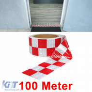 Jelölőszalag, figyelmeztető szalag, öntapadós, fényvisszaverő, kockás, 100m-image-6196112
