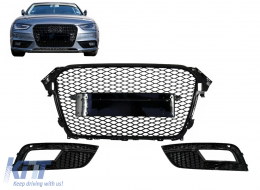 Jelvény nélküli hűtőrács ködlámpa ráccsal AUDI A4 B8 Facelift (2012-2015), RS Design, zongoralakk fekete, PDC fedőkkel-image-6087219